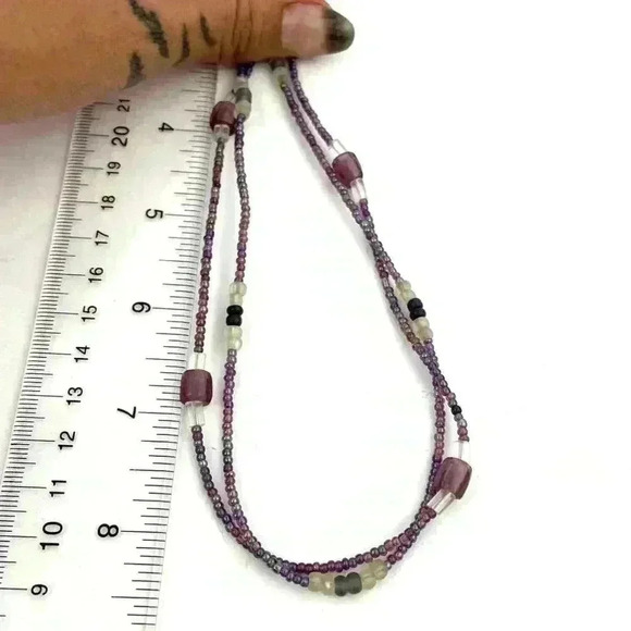 Purple Mini Seed Bead Necklace Layered Iridescent Glass Frosty Jewelry 17" - Picture 4 of 11